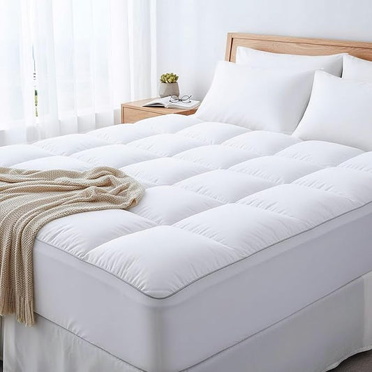 Mattress Topper California King, Plush Pillow Top Extra Thick Mattress Pad Cover, Quilted Fitted Mattress Protector with Deep Elastic Pocket, Overfilled Down Alternative Filling Bed Toppers