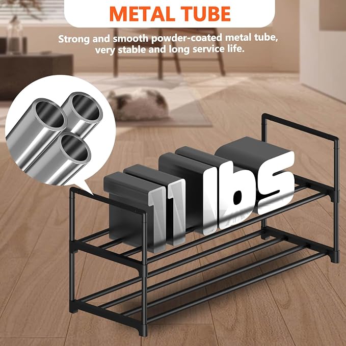 Hsscblet 2 Tier Metal Shoe Rack,Adjustable Shoe Shelf Storage Organizer,Stackable Boot & Shoe Storage,for Entryway,Hallway,Closet,Black - Image 6