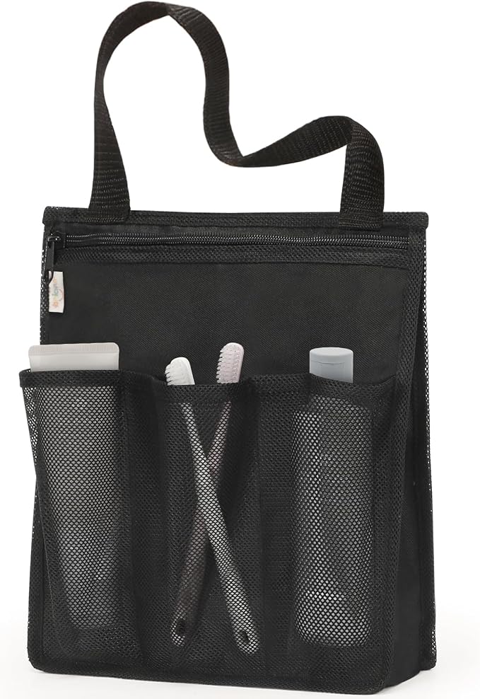 famichan Portable Shower Caddy, Gym Travel Camp Dorm Room Essentials for College Student Boy Girl，Black Bathroom Mesh Shower Bag by famichan