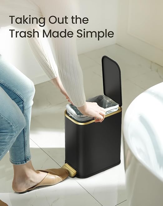 Cesun Small Bathroom Trash Can with Lid Soft Close, 5 Liter/1.3 Gallon Stainless Steel Garbage Can with Removable Inner Bucket, Step Pedal, Slim Waste Basket for Toilet, Office, Bedroom (Black&Gold) - Image 6