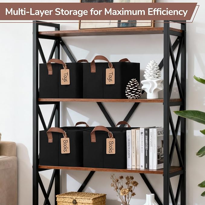 CHICVITA 4 Pack Storage Baskets for Shelves, Collapsible Fabric Closet Storage Bins with Metal Frame, Towel Organizer for Living Room, 14.8" x 10.3" x 8.3", Black - Image 6