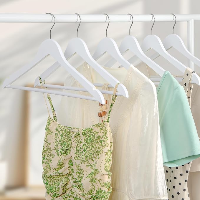 TOPIA HANGER Wooden Coat Hangers 30 Pack, White Wood Suit Hangers with Non Slip Pants Bar, 360° Swivel Hook and Shoulder Notches for Camisole, Jacket, Pants, Smooth Finish Clothes Hangers -CT34W30 - Image 7