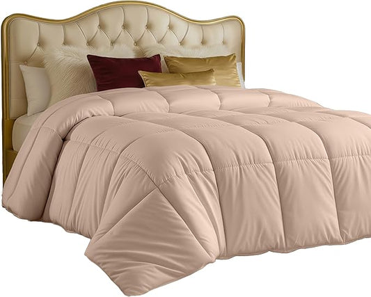Utopia Bedding Comforters Twin Size, All Season Duvet Insert, Down Alternative Box Stitched Bed Comforter with Corner Tabs, Machine Washable (Beige)