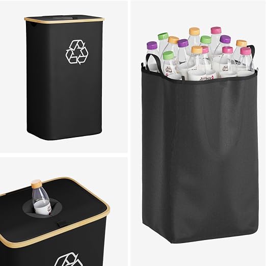 SpaceAid Recycling Bin for Kitchen 26 Gallon, 100L Recycle Bin with Lid and 2 Reusable Inner Bags, for Bottle Can Glass Plastic Stickers, Black - Image 6