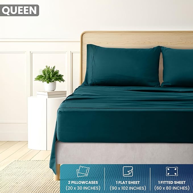 Utopia Bedding Queen Size 4 Piece Sheet Set - Brushed Microfiber - Soft Bed Sheets for Queen Size Bed Set - Includes 1 Fitted, 1 Flat, & 2 Pillow Cases - Deep Pocket (Teal)