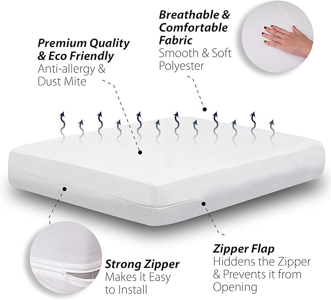 Waterproof Mattress Protector Full Size - 6-Sided Zippered Mattress Encasement, Breathable Fabric Cover, Machine Washable, Fits Full Mattress 54 x 75 Inches, Up to 16" Deep
