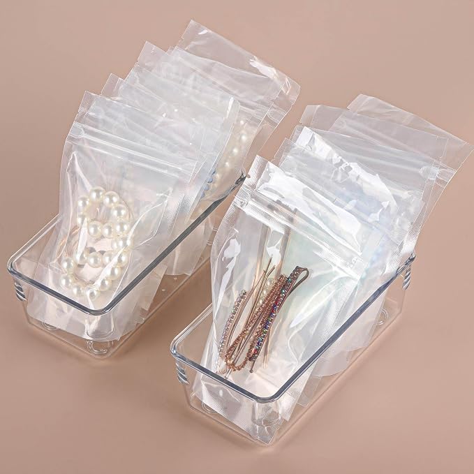 Ohlove 6Pcs Clear Plastic Drawer Organizers Tray 6" x 3" Storage Bins with 25Pcs Non-slip Pads for Makeup, Jewelries, Kitchen Utensils, Bathroom and Office - Image 6