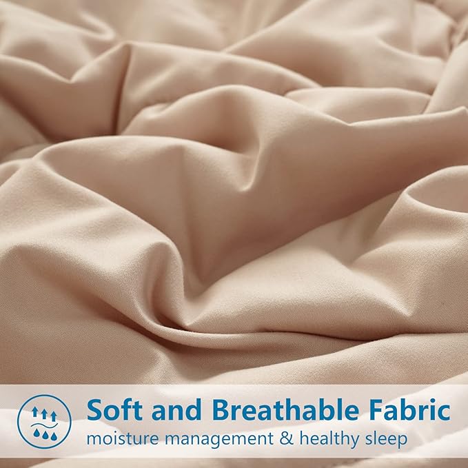 EASELAND Queen Size Down Alternative Comforter - Quilted Duvet Insert for All Seasons, Soft Lightweight with Corner Tabs, Summer Winter Warm Bedding, Beige 88×88 Inches