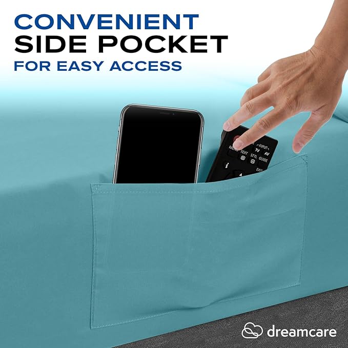DREAMCARE Twin XL Sheet Sets - 4 pcs Breathable Cooling Bed Sheets - up to 15" Deep Pocket Twin XL Sheets Set with Side Pockets - Extra Soft 100% Brushed Hypoallergenic Hotel Luxury Bedding - Spa Blue