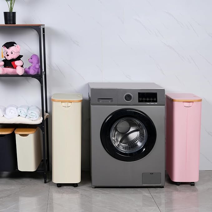 Laundry Basket with Wheels, 75L Beige Clothes Hamper for Laundry, Laundry Hamper with Lid and Inner Bag, for Laundry Room, Bedroom, Dormitory Storage,Beige - Image 5