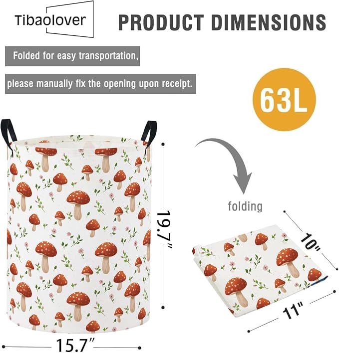 Baby Laundry Basket Baby Nursery Hamper Kids Laundry Basket Toy Storage Bin for Boys Room Decor Gift Baskets for Bedroom Bathroom(Mushroom) - Image 2