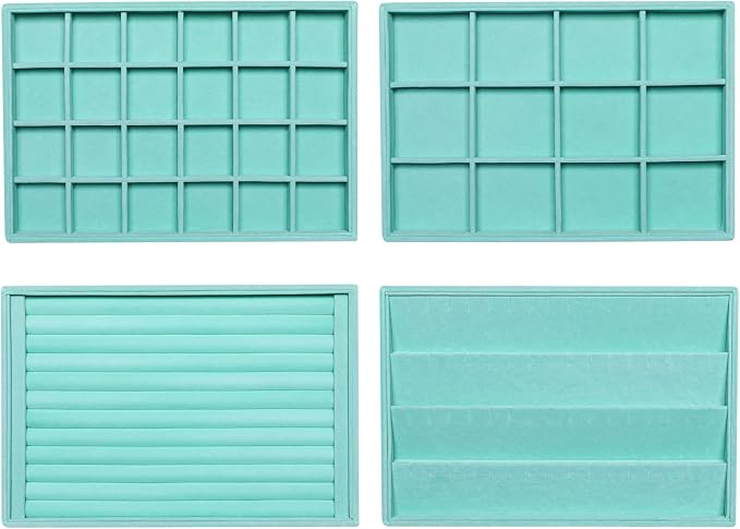 Frebeauty Stackable Velvet Jewelry Organizer Trays for Drawers Inserts Jewelry Storage Tray Display Case, Stud Earrings Bracelets Necklace Rings Accessories Trays for Women(Set of 4)(Turquoise) by Frebeauty