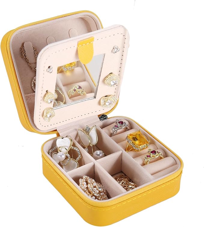KElofoN Travel jewelry case Travel jewelry box Travel Jewelry Organizer Small Jewelry Organizer Box Gift for Girls Women with Mirror (Yellow) by KElofoN