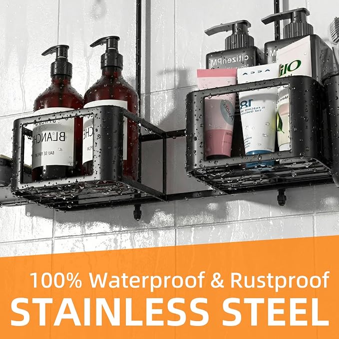 Epicano Hanging Shower Caddy for Handheld Showerheads, Anti-Swing Overhead ShowerCaddy with Removable Hooks & Holders for Razor, Sponge, Soap & Toothbrush, Stainless Steel, Black - Image 5