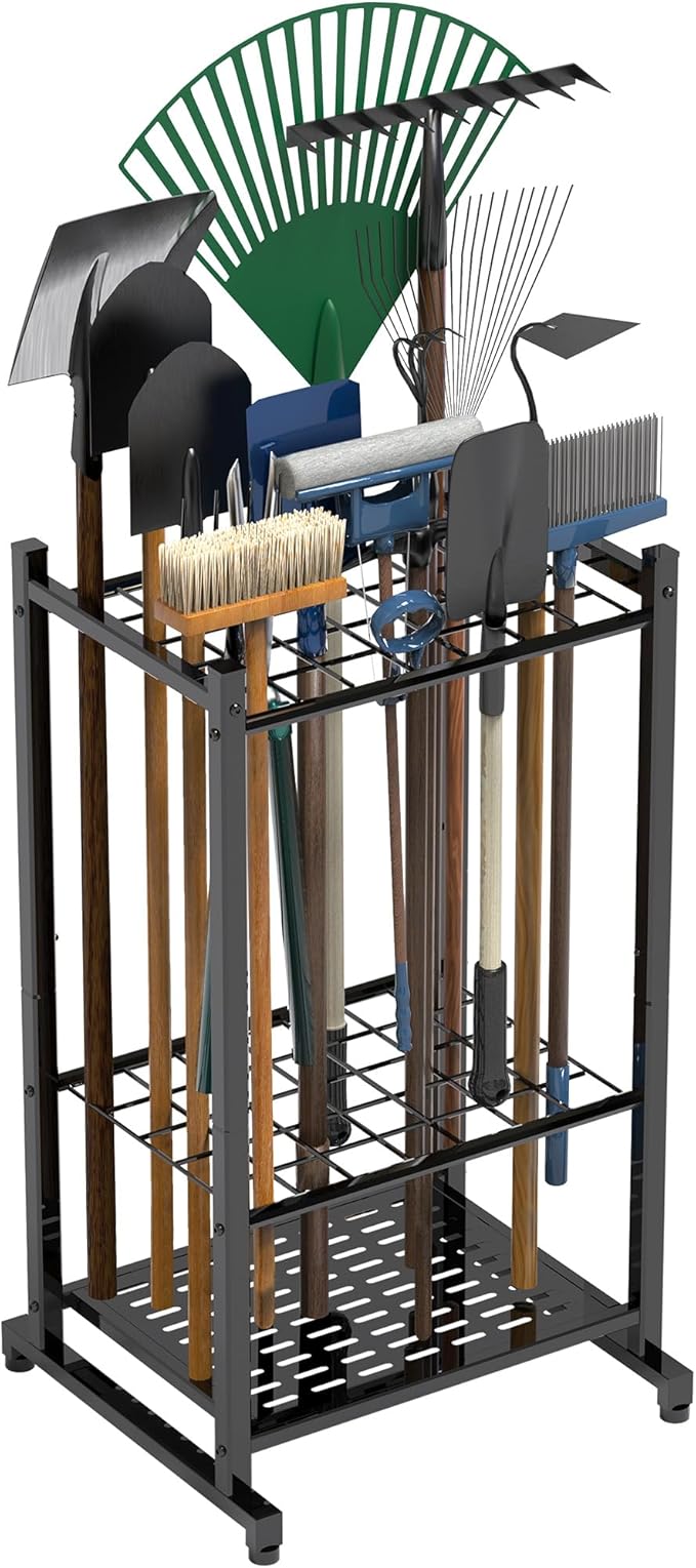 Garden Tool Organizer, Yard Tool Tower Rack for Garage Organization and Storage, Up to 35 Long-Handled Tools/Rakes/Brooms, Heavy Duty Steel Garden Tool Stand for Shed, Outdoor, Black by Sttoraboks