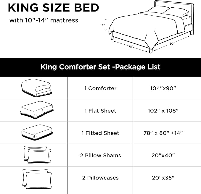 Andency Black Comforter King Size - 7 Pieces Bed in a Bag King Bedding Comforter Sets, Summer Plain Soft Lightweight Comforter with Fitted Sheets, Flat Sheets, Pillowcases & Shams