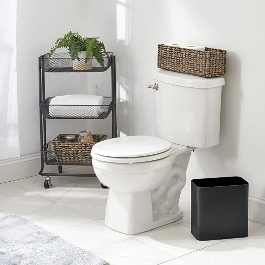 mDesign Small Metal 2.4 Gallon/9 Liter Trash Can Wastebasket Garbage Bin for Bathroom, Slim Rubbish Waste Bin Trashcans - Mirri Collection - Black - Image 2