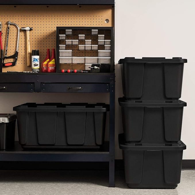 IRIS USA 4-Pack 27 Gallon Storage Bins with Lids |Made in USA| Heavy Duty Plastic Tote Containers for Truckbed Tool Box Organization, Large - Black - Image 2