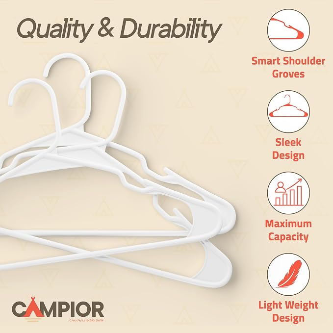 White Plastic Hangers 120 Pack– Heavy-Duty Plastic Hangers Slim and Space-Saving, Durable and Lightweight PP with Non-Slip Shoulder Notches for Slip Dresses, Suits, Jackets & Camisoles - Image 4