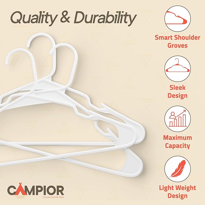 White Plastic Hangers 60 Pack– Heavy-Duty Plastic Hangers Slim and Space-Saving, Durable and Lightweight PP with Non-Slip Shoulder Notches for Slip Dresses, Suits, Jackets & Camisoles - Image 4