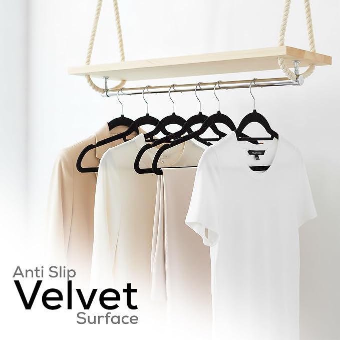 Utopia Home Premium Velvet Hangers 50 Pack - Non-Slip Clothes Hanger with Tie Bar - Black Hangers with 360 Degree Rotatable Hook - Heavy Duty Coat Hanger - Image 6
