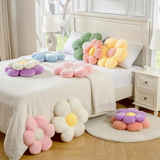 Flower Pillow, Pink Throw Pillows Cute Daisy Decorative Pillow Floor Cushion Seating Home Decorative for Bed, Sofa, Couch