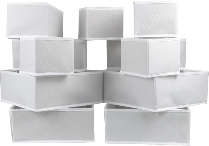 Fordonral 12 Pack Drawer Organizer Clothes, Foldable Fabric Dresser Organizer Closet Organizers and Storage Box for Underwear,Folded Clothes,Baby Clothing,Socks,Bra,Towels,Ties(12 Pack,White) - Image 2