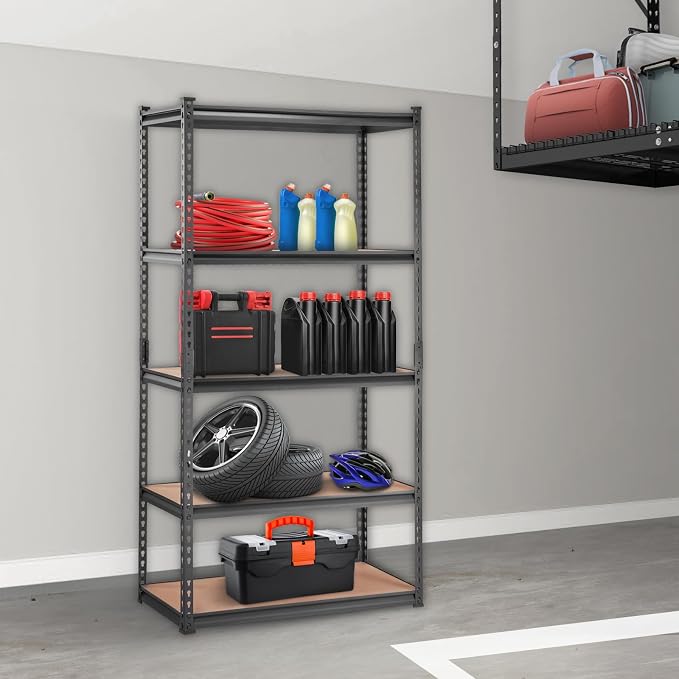 VEVOR Storage Shelving Unit, 5-Tier Adjustable, 2000 lbs Capacity, Heavy Duty Garage Shelves Metal Organizer Utility Rack, Black, 36" L x 18" W x 72" H for Kitchen Pantry Basement Bathroom Laundry - Image 2