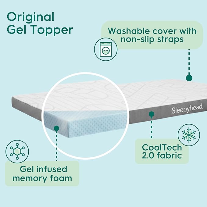 Sleepyhead Twin 3 Inch Mattress Topper for College Dorm Beds, Cooling Gel Memory Foam, Pressure-Relieving Comfort, Removable Washable Cover, CertiPUR-US® Certified (Twin 3")