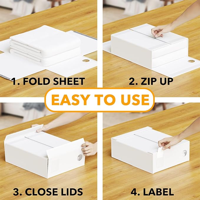 SpaceAid 9 Pack Bed Sheet Organizers and Storage, Foldable Sheet Organizer with Window for Linen Closet, Set Folder Keeper for Queen & King Size Bedding Storage (White) - Image 3