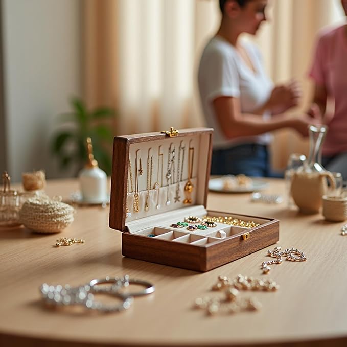 Travel Jewelry Case Small Wood Jewelry Organizer Jewelry Box for Women (Single Nut-Brown A) - Image 6