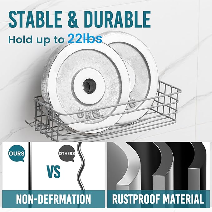 TAILI Shower Caddy Suction Cup 2 Pack with Hooks & Soap Holder, Heavy Duty Shower Organizer for Bathroom, No Drilling Bathroom Organizer with Large Capacity, Metal Storage Holder-Grey - Image 3