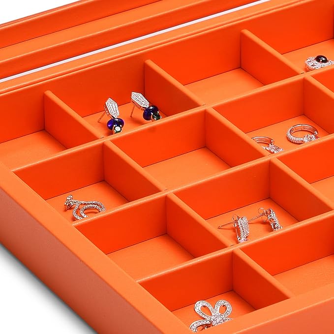 Oirlv 24 Grid Premium Leather Jewelry Organizer Tray with Transparent Lid Jewelry Display Case Drawer Insert Rings Earrings Holder - Image 3