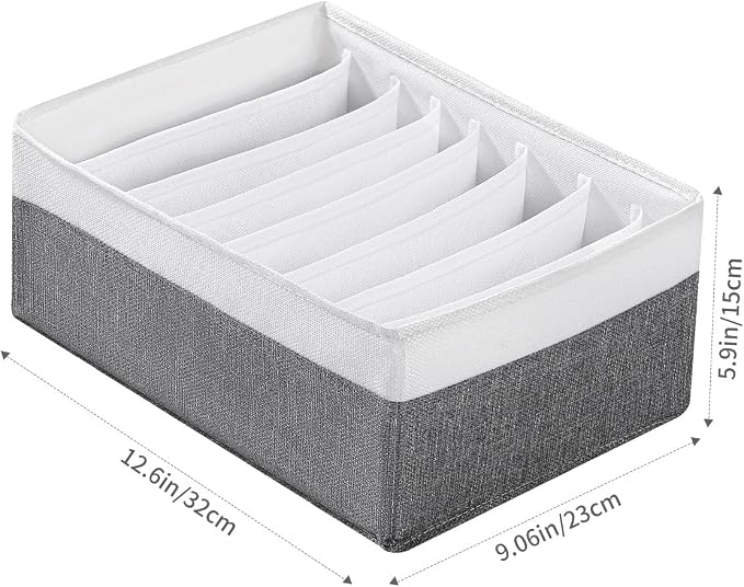 4 Packs T-shirt Drawer Organizers for Clothing,8 Grids Compartment Wardrobe Storage Box, Washable Clothes Organizer for Legging,Silk Scarve-12.59''x9.05''x5.9-GreyWhite - Image 2