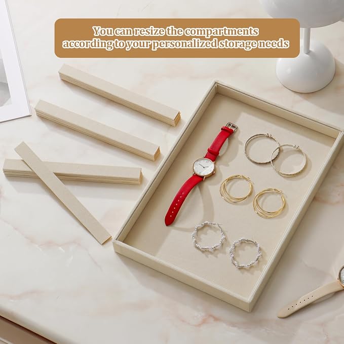 Large Velvet Jewelry Tray 2 Pack Stackable Jewelry Display Drawer Inserts Trays Organizer for Earring Bracelet Necklace Ring (Beige, 16 Grids) - Image 5