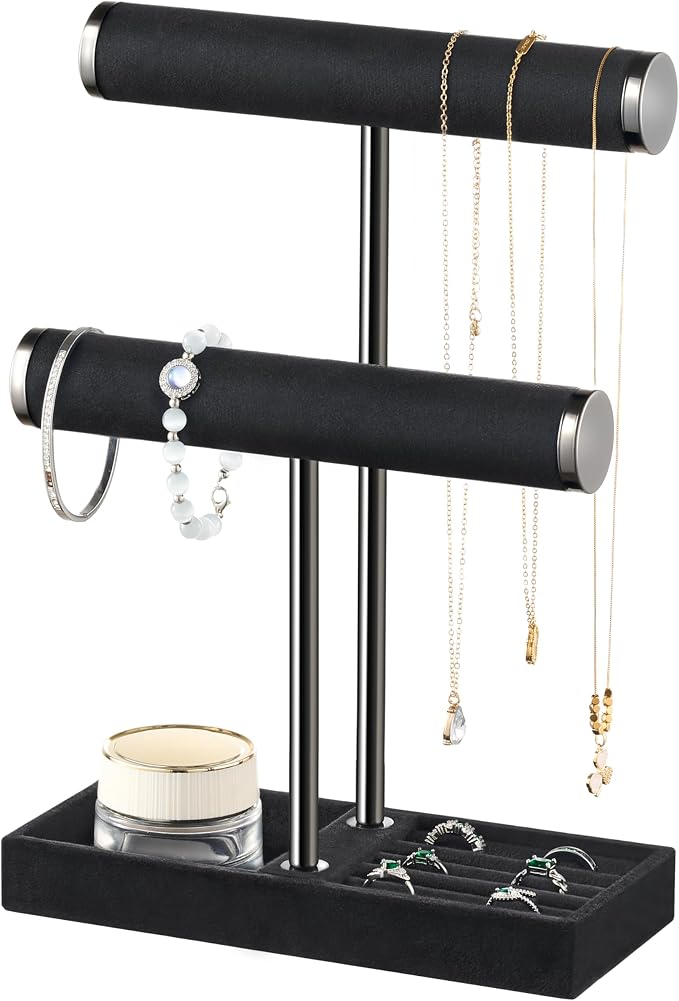 bussdis 2 Tier Bracelet Holder Display - Detachable T Bar Black Velvet Bracelet Holder, Jewelry Holder Organizer for Bracelet, Necklace, Earrings, Rings by BUSSDIS
