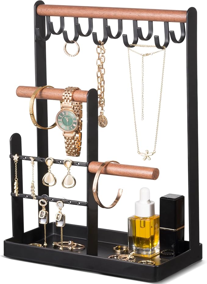 ProCase Cute Jewelry Stand, Aesthetic Jewelry Organizer for Dresser Vanity, Jewelry Holder Display for Necklaces Earrings, Gifts for Teen Girls Women, Bedroom Dorm Decor -Medium, Black by ProCase