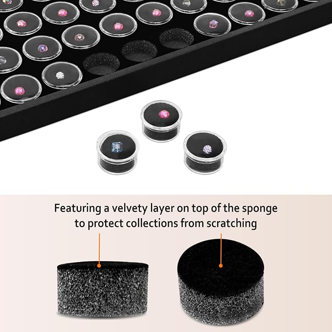 Ikee Design Black Foam Gem Jars Showcase Stackable Display Tray for Collectibles, Home Organization Storage Box with 50 Gemstones and Bead Storage Jars - Image 3