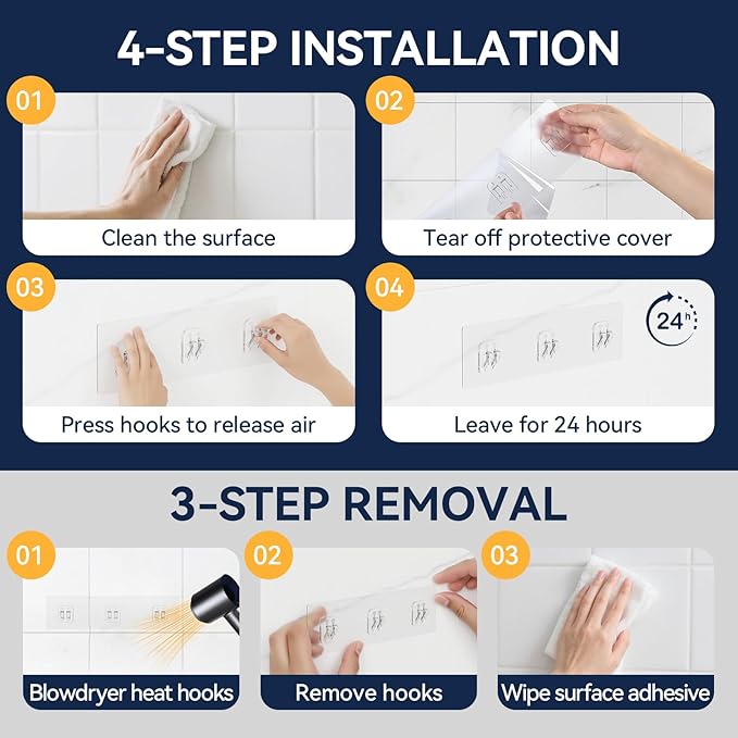 YASONIC 2-Pack Shower Caddy Adhesive Replacement - Transparent Shower Adhesive Strips, No Drilling Hooks for Bath Storage Shelves, Kitchen Racks, Basket & Soap Holder - Image 6