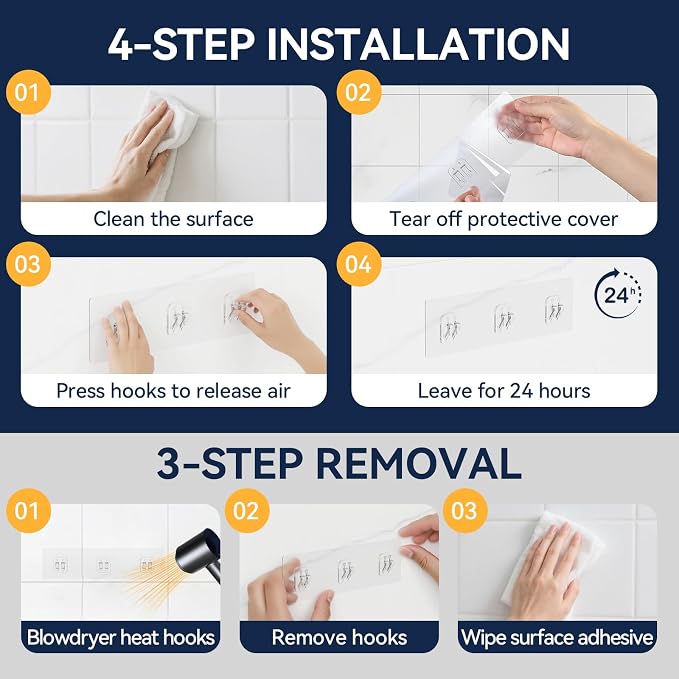 YASONIC 9-Pack Shower Caddy Adhesive Replacement - Transparent Shower Adhesive Strips, No Drilling Hooks for Bath Storage Shelves, Kitchen Racks, Basket & Soap Holder - Image 6