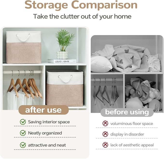 13 x 13 Inch Cube Storage Bins, 6 Pack Fabric Storage Basket with Handles, Foldable Boxes Organizer for Shelf Baskets for Home, Clothes (White/Khaki) - Image 8