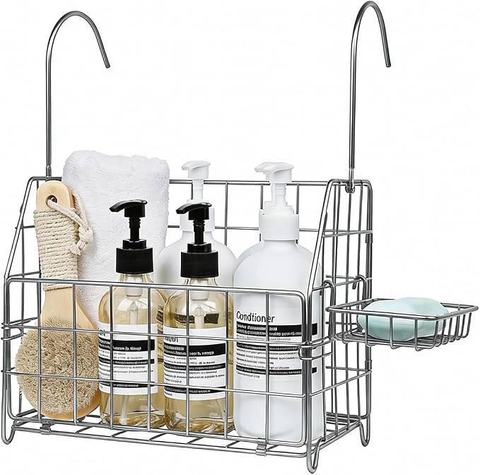 Large Rustproof Shower Caddy Hanging, 304 Stainless Steel Hanging Shower Organizer Basket for Bathroom & Bathtub, Over the Rod Shower Rack for Shampoo, Conditioner, Soap & Bath Accessories(Silver) by IntreLife