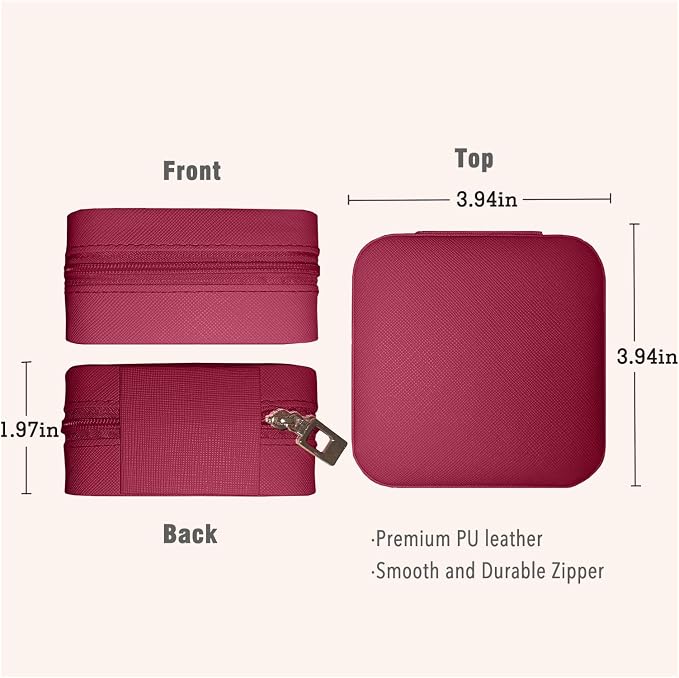 Small Travel Jewelry Box, Portable Mini Jewelry Leather Box Jewelry Ring Organizer Case Storage Holder Gift Boxes for Girls Women, Burgundy - Image 5