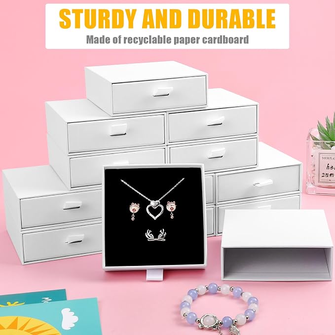 Cardboard Jewelry Boxes, 20 Pack 3.5×3.5x1Inch Jewelry Gift Boxes, Bulk Cotton Filled Small Jewelry Boxes with Lids for Necklace Ring Earring Display Box-White - Image 5