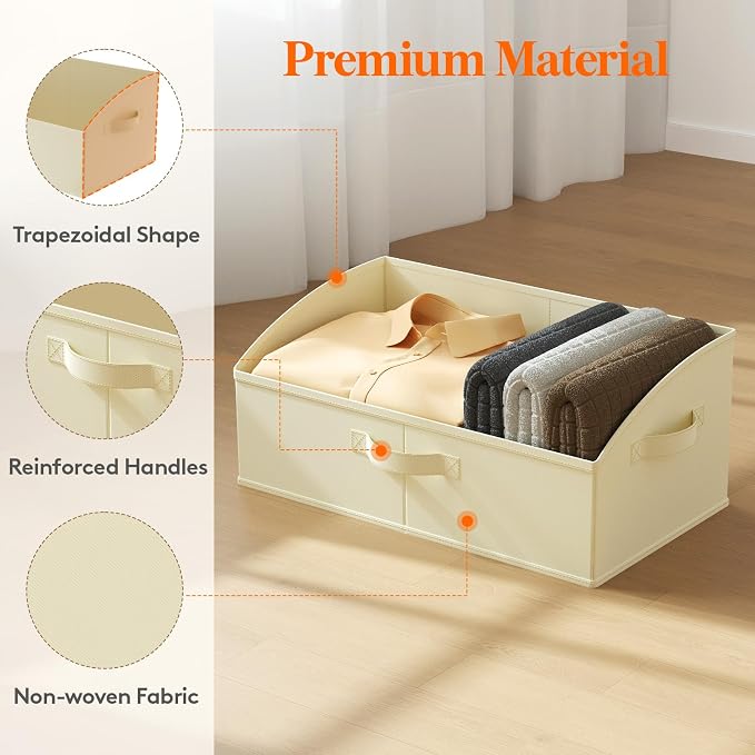 Lifewit Trapezoid Closet Storage Bins for Shelf, 6 Packs Non-woven Closet Organizer Baskets with Handles, Foldable Clothes Containers Boxes for Clothing, Book, Purse, 23L, Extra Large, Beige - Image 5