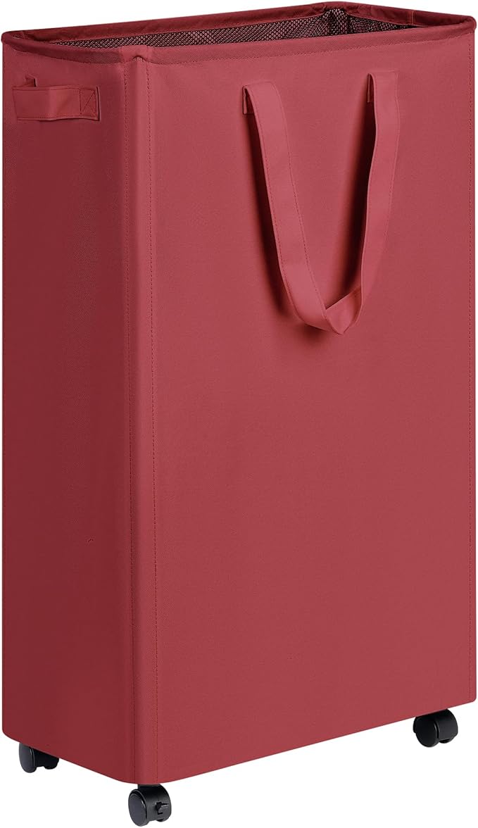 efluky Slim Laundry Hamper with Wheels, Rolling Laundry Basket for Clothes, Small Laundry Basket for Bedroom, Dorm and Laundry Room, 75L (19.8 Gallons) Burgundy Red by efluky