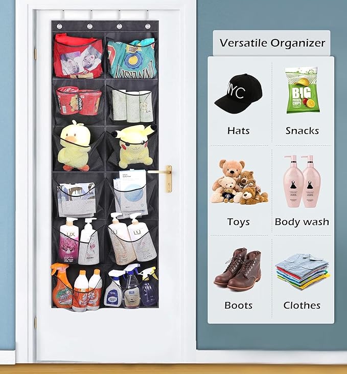 KIMBORA Boots Hanging Shoe Organizer for Closet 12 Extra Large Mesh Pockets Over The Door Shoe Rack for Men Shoes Size 16, Black - Image 5