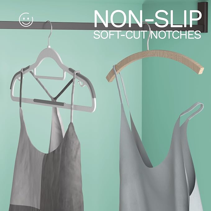 60 Pack Heavy Duty Plastic Hangers, Non Slip Clothes Hangers with Rubber Pads and 360° Hook - Thin Space Saving Hanger, Closet Organizer for Shirt, Pants, Suit, Skirt,Coat - Gray - Image 7