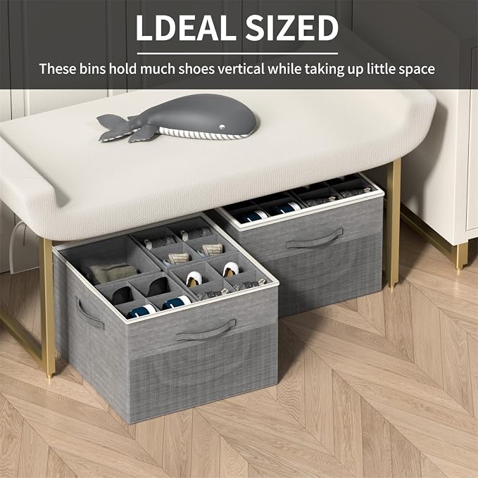 Aokeyee Shoe Organizer for Closet,2 Pack Foldable Shoe Storage Organizer Box Bin with Adjustable Dividers and Clear Cover, Fits up to 16-32 Pairs - Image 4