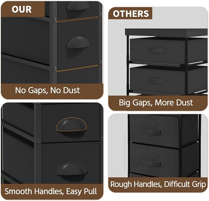LASZOLA 4 Drawer Narrow Dresser Slim Cabinet Skinny Storage Tower Chest, Ideal for Small Spaces Bathroom Bedroom, Between Washer and Dryer, Lightweight Mobile on Wheels, Sturdy Fabric Drawers, Black - Image 4